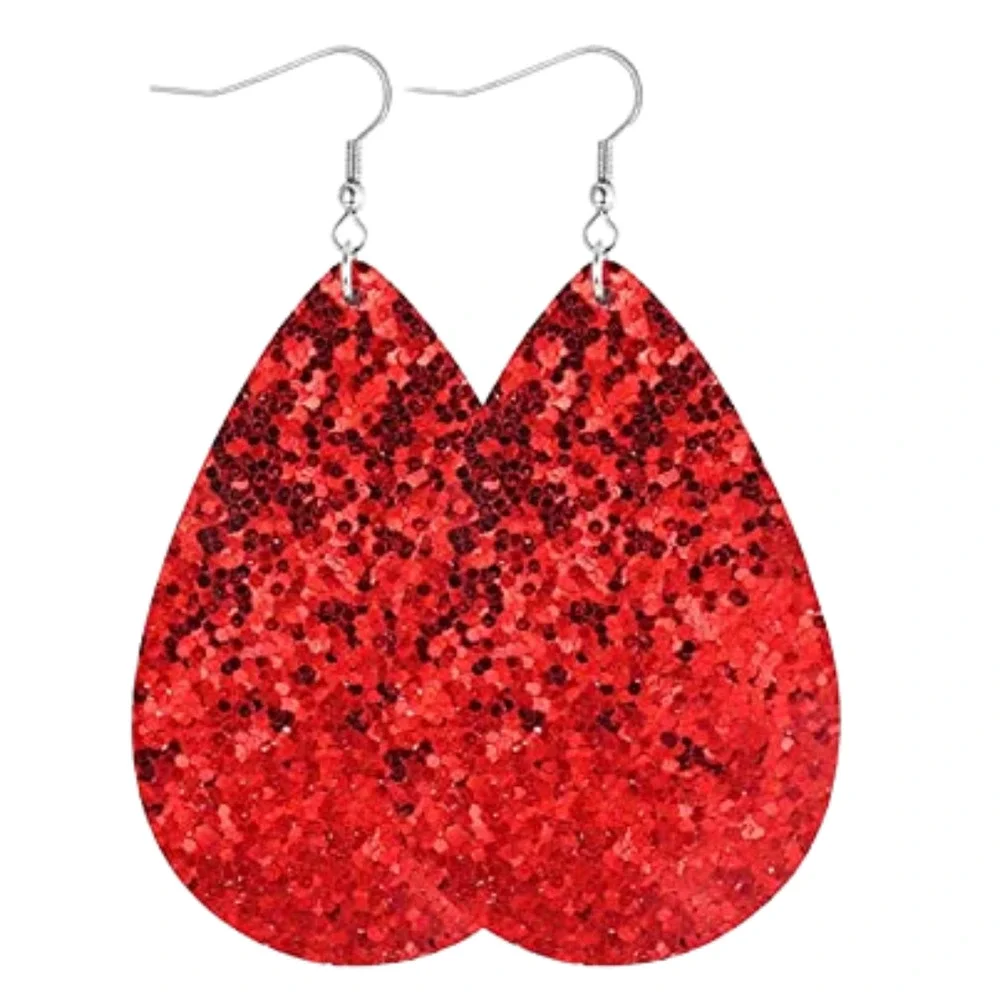 5/$25 RED Glitter Earrings Heart Shaped Earrings Valentines Day RESTOCKED - Picture 1 of 6